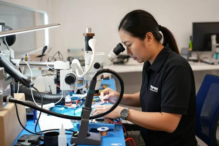 Wildfire Data Recovery engineer opening a hard drive at the clean-air bench in the Brisbane lab