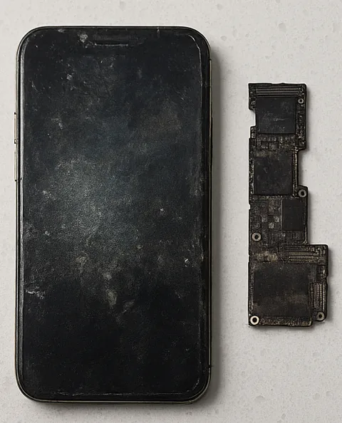 iPhone X submerged in seawater for 48 hours with corroded logic board, a liquid damage case type handled by Wildfire Data Recovery